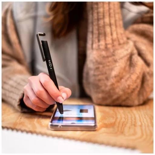 Fixed | Pen With Stylus and Stand | 3 in 1 | Pencil | Stylus for capacitive displays; Stand for phones and tablets | Black
