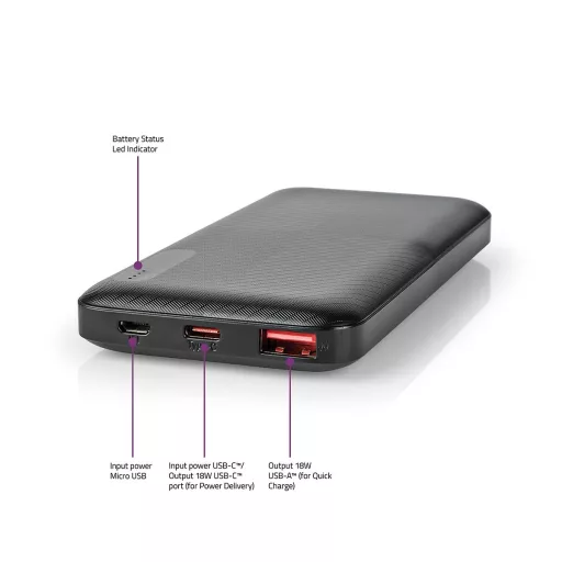 Nedis UPBKPD10000BK külső akkumulátor Lítium-polimer (LiPo) 10000 mAh Fekete