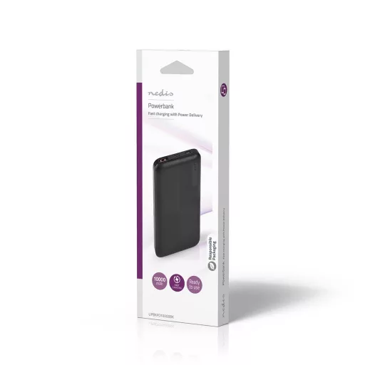Nedis UPBKPD10000BK külső akkumulátor Lítium-polimer (LiPo) 10000 mAh Fekete