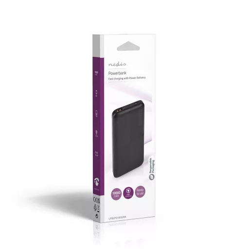 Nedis UPBKPD10000BK külső akkumulátor Lítium-polimer (LiPo) 10000 mAh Fekete
