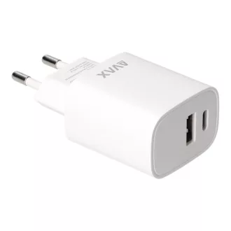 AVAX Hálózati töltő USB-A USB-C 20W, fehér
