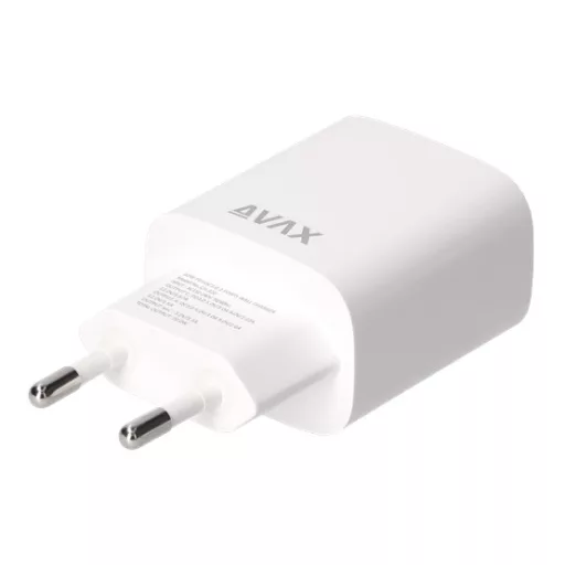 AVAX Hálózati töltő USB-A USB-C 20W, fehér