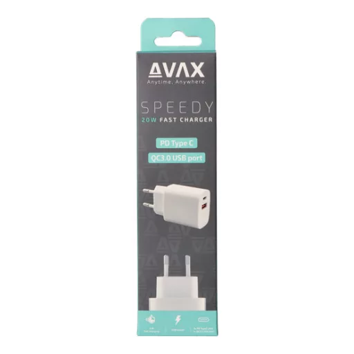 AVAX Hálózati töltő USB-A USB-C 20W, fehér