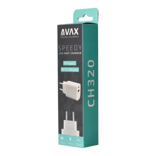 AVAX Hálózati töltő USB-A USB-C 20W, fehér