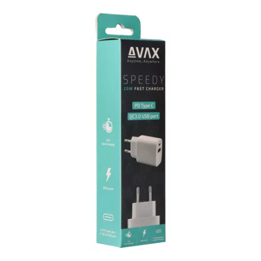 AVAX Hálózati töltő USB-A USB-C 20W, fehér