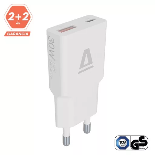 AVAX Hálózati töltő USB-A USB-C 30W Nano Slim fehér