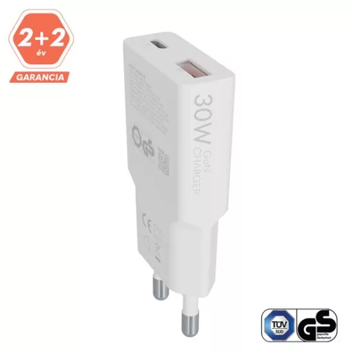 AVAX Hálózati töltő USB-A USB-C 30W Nano Slim fehér