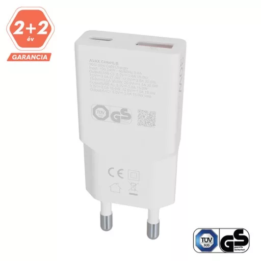 AVAX Hálózati töltő USB-A USB-C 30W Nano Slim fehér