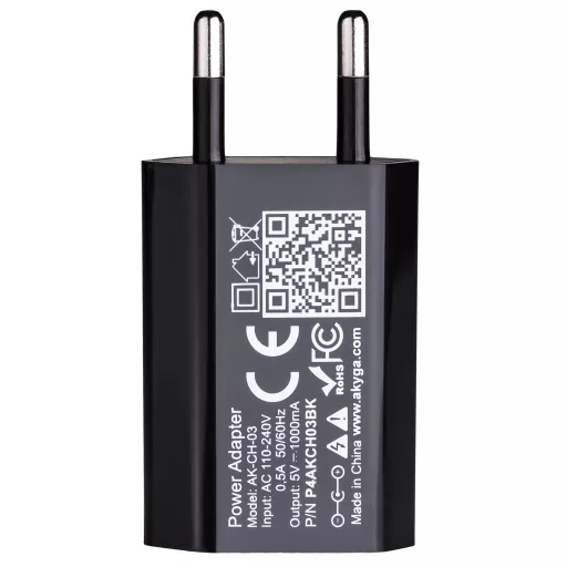 Akyga AK-CH-03BK mobiltelefon töltő Okostelefon, Táblagép Fekete Váltakozó áram, Egyenáram Beltéri