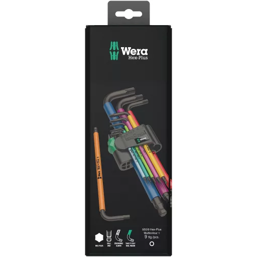 Wera 950 Spkl9 Hex-plus Hex Key Set L alakú imbuszkulcs-készlet Metrikus / angolszász 9 db