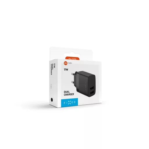 FIXED hálózati töltő 2*USB-A kimenet, 17W, fekete