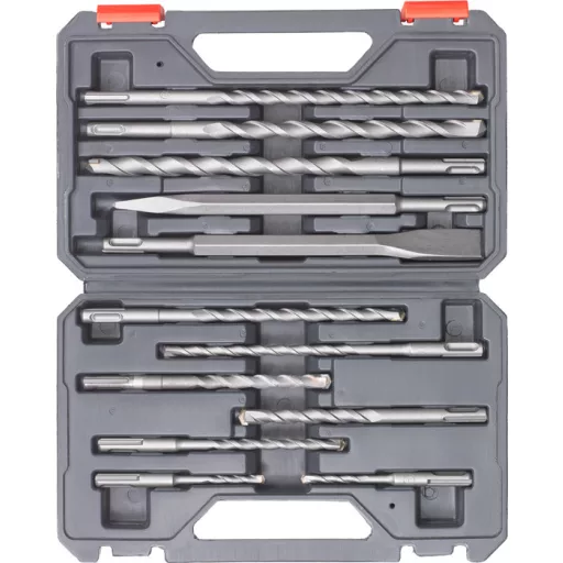 SDS Plus Meißel- & Bohrer-Satz, 12-teilig (rot, O 5-16mm, Transportkoffer)