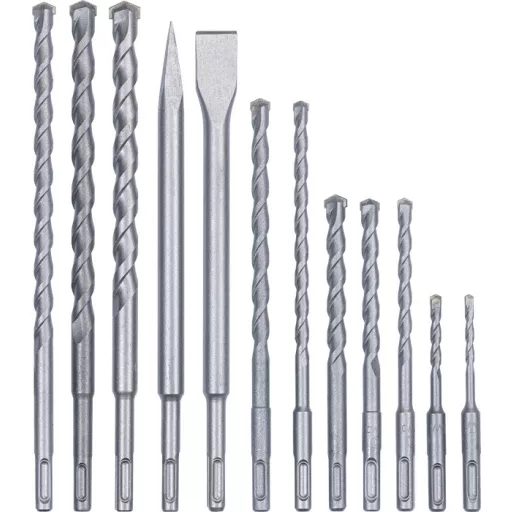 SDS Plus Meißel- & Bohrer-Satz, 12-teilig (rot, O 5-16mm, Transportkoffer)