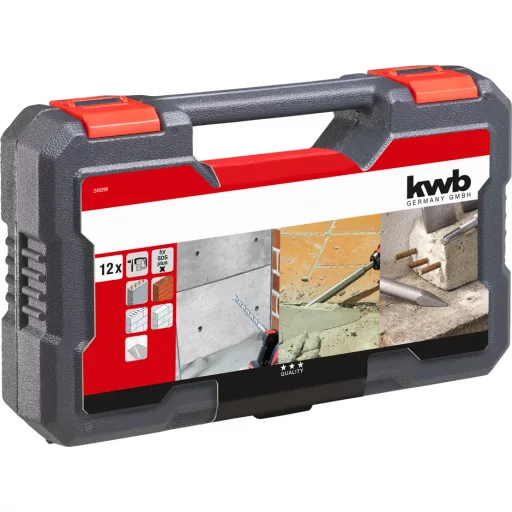 SDS Plus Meißel- & Bohrer-Satz, 12-teilig (rot, O 5-16mm, Transportkoffer)