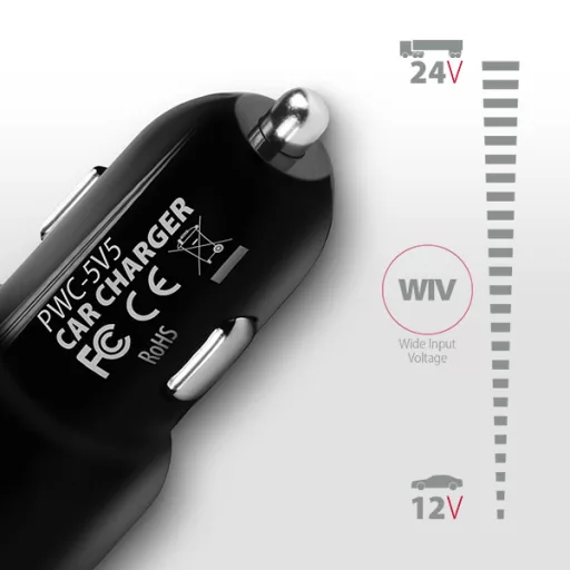 Axagon PWC-5V5 mobiltelefon töltő Mobiltelefon, Okostelefon, Táblagép, Univerzális Fekete Szivargyújtó Gyorstöltés Automatikus