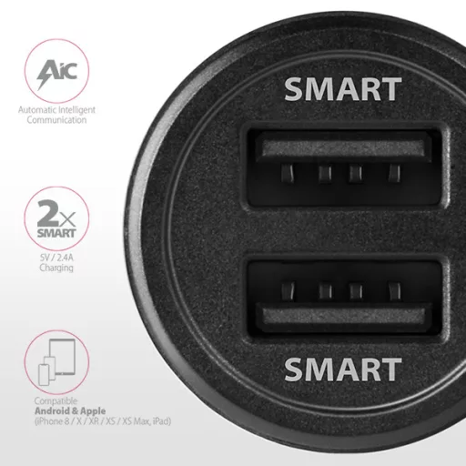 Axagon PWC-5V5 mobiltelefon töltő Mobiltelefon, Okostelefon, Táblagép, Univerzális Fekete Szivargyújtó Gyorstöltés Automatikus