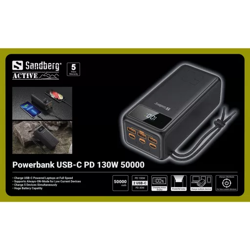 Sandberg 420-75 külső akkumulátor Lítium-ion (Li-ion) 50000 mAh Fekete
