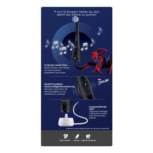 Oral-B iO Kids Spiderman Gyerek Forgó fogkefe Fekete
