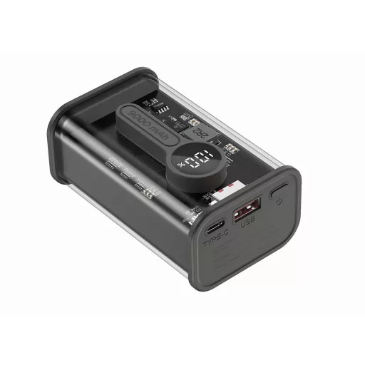 Gembird PB09-TQC3-01 külső akkumulátor Lítium-polimer (LiPo) 9000 mAh Fekete, Átlátszó