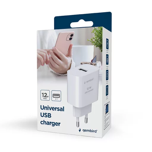Gembird TA-UC-1A12-01-BK mobiltelefon töltő Univerzális Fekete Váltakozó áram Beltéri
