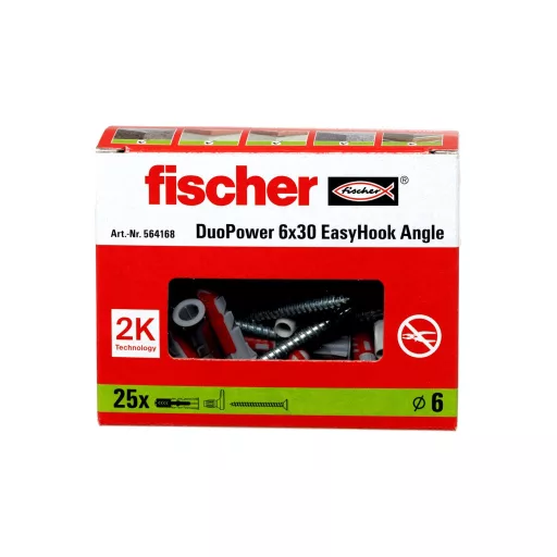 Fischer 564168 horgonycsavar és tipli 25 db Kampós csavar és tipli készlet
