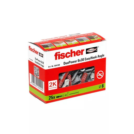 Fischer 564168 horgonycsavar és tipli 25 db Kampós csavar és tipli készlet
