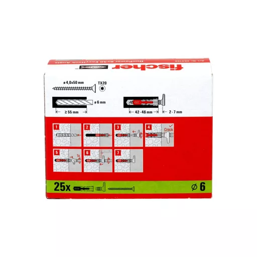 Fischer 564168 horgonycsavar és tipli 25 db Kampós csavar és tipli készlet