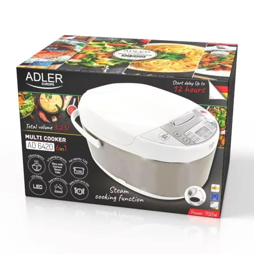 Adler AD 6420 Multi-cooker 6 in 1 – 3.25 L silver, white