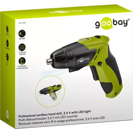 Goobay 71880 fúrógép 230 RPM Kulcsnélküli 570 g Fekete, Zöld