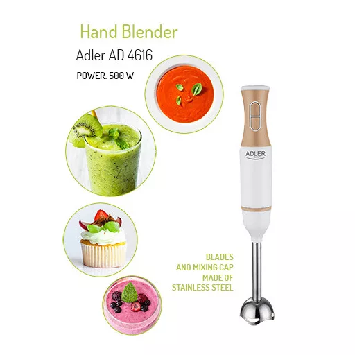 Adler AD 4616 turmixgép 0 L Merülő mixer 500 W Rozsdamentes acél, Fehér