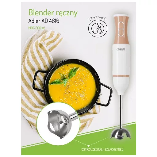 Adler AD 4616 turmixgép 0 L Merülő mixer 500 W Rozsdamentes acél, Fehér