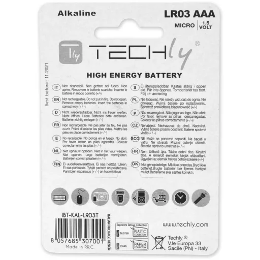 Techly LR03 AAA 1.5V Egyszer használatos elem Lúgos