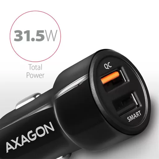 Axagon PWC-QC5 mobiltelefon töltő Mobiltelefon, Okostelefon, Táblagép, Univerzális Fekete Szivargyújtó Gyorstöltés Automatikus