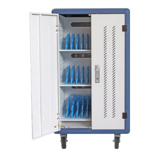 Techly I-CABINET-30DTY tároló/töltő kocsi és szekrény mobileszközökhöz Szabadon álló Fehér, Kék