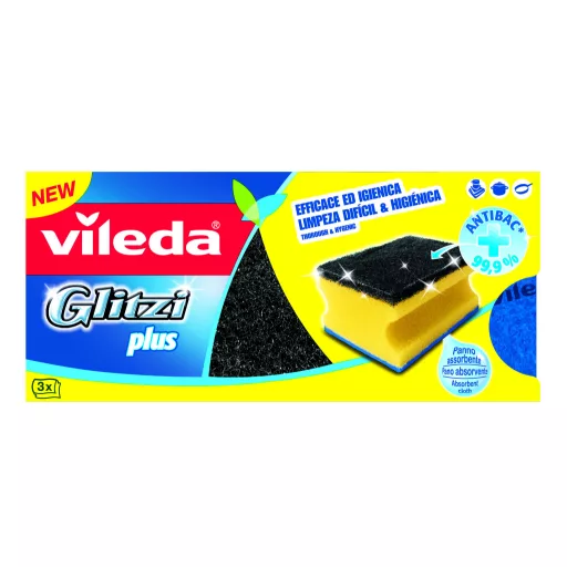 Vileda 139787 szivacs Téglalap alakú Rost Fekete, Kék, Sárga 3 db