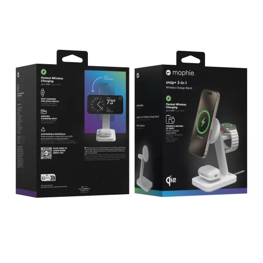 mophie Snap+ 3-in-1 Wireless Charge Stand Headset, Okostelefon, Okosóra Fehér USB Vezeték nélkül tölthető Gyorstöltés Beltéri