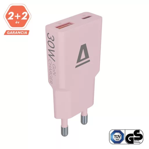 AVAX Hálózati töltő USB-A USB-C 30W Nano Slim rózsaszín