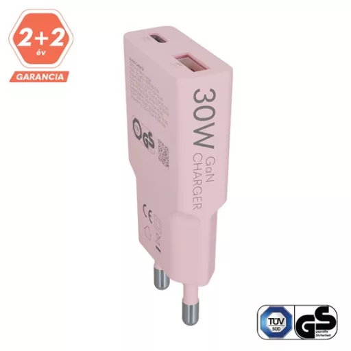 AVAX Hálózati töltő USB-A USB-C 30W Nano Slim rózsaszín