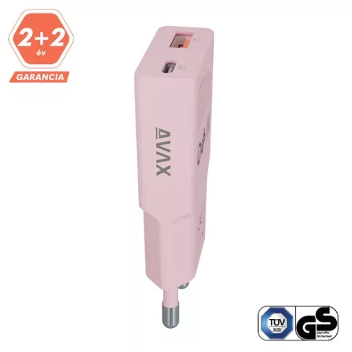 AVAX Hálózati töltő USB-A USB-C 30W Nano Slim rózsaszín