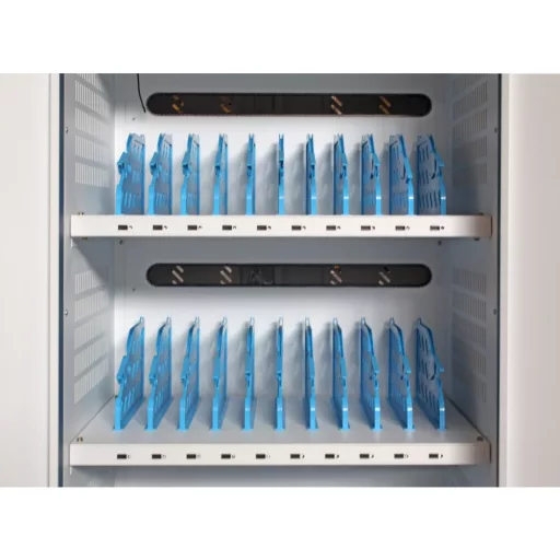 Techly I-CABINET-30DUTY tároló/töltő kocsi és szekrény mobileszközökhöz Tároló kocsi mobileszközökhöz Fehér, Kék