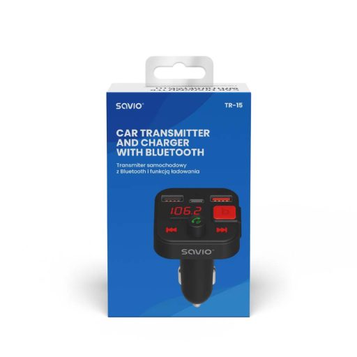 Savio TR-15 Transmiter FM z Bluetooth 87,6 - 107,9 MHz Bluetooth/USB Fekete