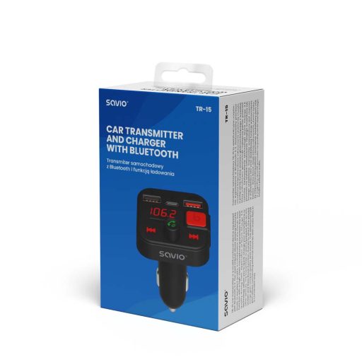 Savio TR-15 Transmiter FM z Bluetooth 87,6 - 107,9 MHz Bluetooth/USB Fekete