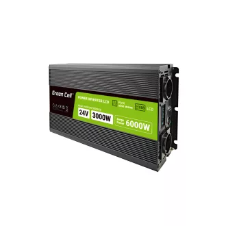   Green Cell Przetwornica napicia PowerInverter LCD 24 V 3000W/60000W Przetwornica samochodowa z wywietlaczem - czysty sinus áramátalakító és inverter Automatikus Fekete