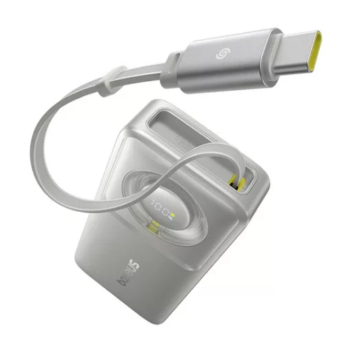 Baseus Free2Pull gyorstöltő powerbank 10000 mAh, 30W, beépített USB Type-C kábel, szürke