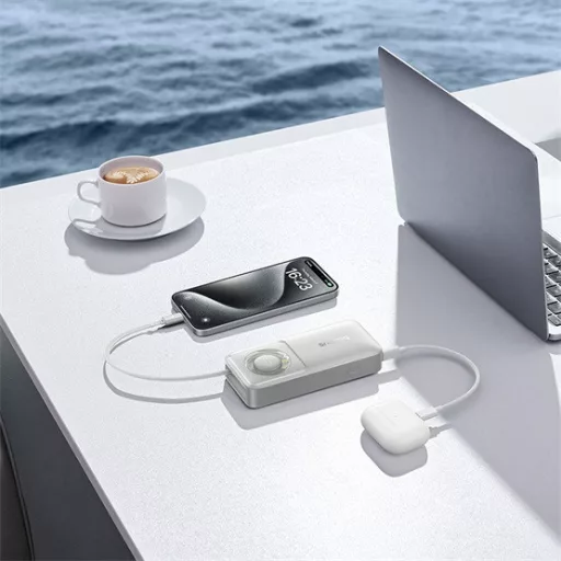 Baseus Free2Pull gyorstöltő powerbank 10000 mAh, 30W, beépített USB Type-C kábel, szürke