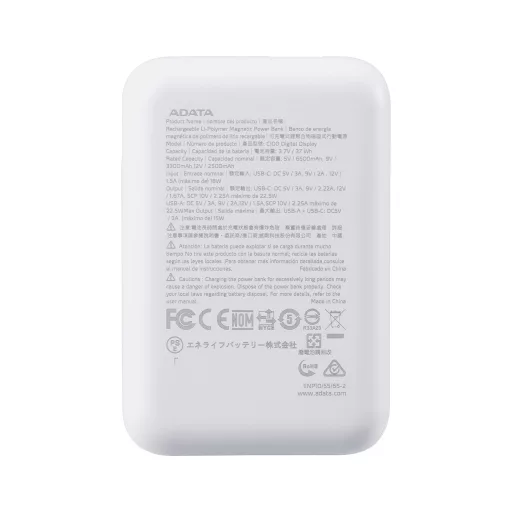 ADATA C100 Lítium-polimer (LiPo) 10000 mAh Fehér