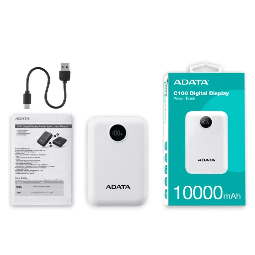 ADATA C100 Lítium-polimer (LiPo) 10000 mAh Fehér