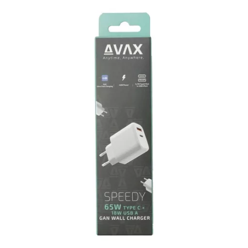 AVAX Hálózati töltő USB-A USB-C 65W, fehér