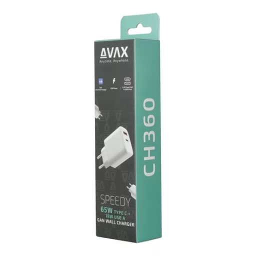 AVAX Hálózati töltő USB-A USB-C 65W, fehér