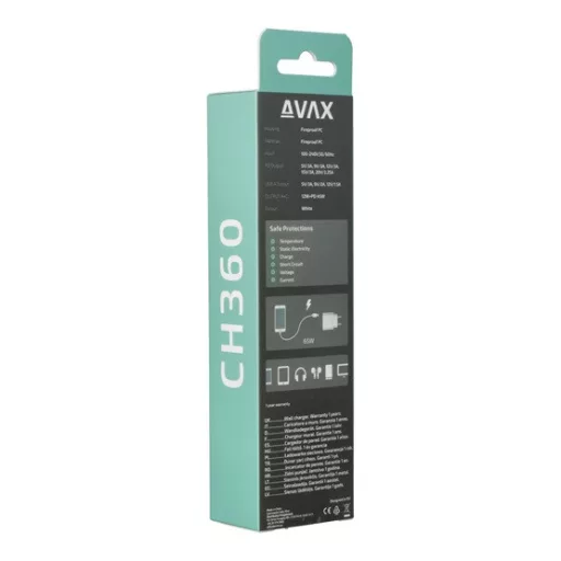 AVAX Hálózati töltő USB-A USB-C 65W, fehér